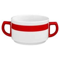 6 X Seltmann Obere Zur Suppentasse 0,35 L, Form: Vitalis, Dekor: 34929 Dunkelrotes Band