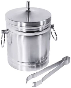 1 X Eiseimer Doppelwandig, Vierteilig, Ganz Aus Edelstahl 18/10, Seidenmatt Poliert, Mit Deckel, Perforiertem Einsatz Und Eiszange,