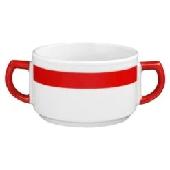 6 X Seltmann Obere Zur Suppentasse 0,35 L, Form: Vitalis, Dekor: 34193 Rotes Band