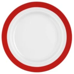 6 X Seltmann Teller Flach 25,5 Cm, Form: Vitalis, Dekor: 34193 Rotes Band
